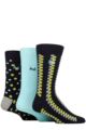 Mens 3 Pair Pringle Cotton and Recycled Polyester Patterned Socks - Spotted Lines Navy