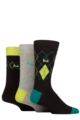 Mens 3 Pair Pringle Cotton and Recycled Polyester Patterned Socks - Diamonds Black / Green
