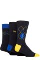 Mens 3 Pair Pringle Cotton and Recycled Polyester Patterned Socks - Diamonds Navy