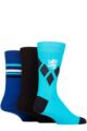 Mens 3 Pair Pringle Cotton and Recycled Polyester Patterned Socks - Large Diamonds Blue