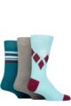 Mens 3 Pair Pringle Cotton and Recycled Polyester Patterned Socks - Large Diamonds Blue / Teal
