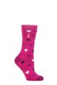 Ladies 1 Pair SOCKSHOP Heat Holders 1.6 TOG Lite Patterned and Striped Socks - Jasmine Hearts Fuchsia Red