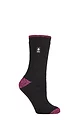 Women's 1 Pair SOCKSHOP Heat Holders 1.6 TOG Lite Patterned and Striped Socks - Tenerife Black / Berry