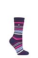 Women's 1 Pair SOCKSHOP Heat Holders 1.6 TOG Lite Patterned and Striped Socks - Antalya Multi Stripe Blue Ribbon