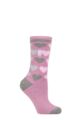 Ladies 1 Pair SOCKSHOP Heat Holders 1.6 TOG Lite Patterned and Striped Socks - Paris Hearts Mauve