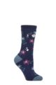 Ladies 1 Pair SOCKSHOP Heat Holders 1.6 TOG Lite Patterned and Striped Socks - Lanuza Floral Soft Navy