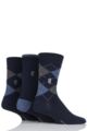 Mens 3 Pair Pringle Black Label Bamboo Patterned, Argyle and Striped Socks - Navy