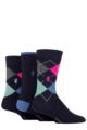 Mens 3 Pair Pringle Black Label Bamboo Patterned, Argyle and Striped Socks - Dark Navy