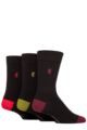 Mens 3 Pair Pringle Black Label Bamboo Patterned, Argyle and Striped Socks - Black Red / Olive / Burgundy Heel & Toe