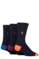 Mens 3 Pair Pringle Black Label Bamboo Patterned, Argyle and Striped Socks - Navy Blue / Orange / Burgundy Heel & Toe