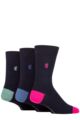 Mens 3 Pair Pringle Black Label Bamboo Patterned, Argyle and Striped Socks - Navy Pink / Blue / Green Heel & Toe