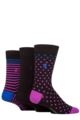 Mens 3 Pair Pringle Black Label Bamboo Patterned, Argyle and Striped Socks - Black / Purple / Navy Spots and Stripes