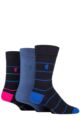 Mens 3 Pair Pringle Black Label Bamboo Patterned, Argyle and Striped Socks - Navy Small Stripes