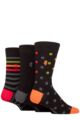 Mens 3 Pair Pringle Black Label Bamboo Patterned, Argyle and Striped Socks - Black Spot and Medium Stripes
