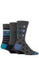 Mens 3 Pair Pringle Black Label Bamboo Patterned, Argyle and Striped Socks - Charcoal Spot and Medium Stripes