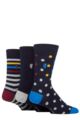 Mens 3 Pair Pringle Black Label Bamboo Patterned, Argyle and Striped Socks - Navy Spot and Medium Stripes
