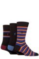Mens 3 Pair Pringle Black Label Bamboo Patterned, Argyle and Striped Socks - Black Orange / Blue / Burgundy Stripes