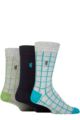 Mens 3 Pair Pringle Black Label Bamboo Patterned, Argyle and Striped Socks - Square Grid Light Grey