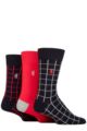 Mens 3 Pair Pringle Black Label Bamboo Patterned, Argyle and Striped Socks - Square Grid Navy