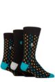 Mens 3 Pair Pringle Black Label Bamboo Patterned, Argyle and Striped Socks - Double Spot Black