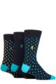 Mens 3 Pair Pringle Black Label Bamboo Patterned, Argyle and Striped Socks - Double Spot Navy
