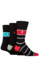 Mens 3 Pair Pringle Black Label Bamboo Patterned, Argyle and Striped Socks - Block Stripes Black