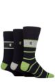 Mens 3 Pair Pringle Black Label Bamboo Patterned, Argyle and Striped Socks - Block Stripes Navy / Green