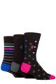 Mens 3 Pair Pringle Black Label Bamboo Patterned, Argyle and Striped Socks - Black Grey / Pink / Blue Spots Heel & Toe Stripe