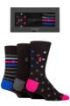 Mens 3 Pair Pringle Plain and Patterned Gift Boxed Bamboo Socks - Black Spot / Plain / Stripe