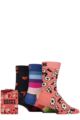 Mens and Ladies 3 Pair Happy Socks Flowers Gift Boxed Socks - Blue