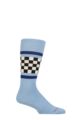 Mens and Ladies 1 Pair Happy Socks Checked Stripe Sneaker Socks - Light Blue