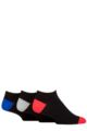 Mens 3 Pair Pringle Plain and Patterned Bamboo Trainer Socks - Black Blue / Grey / Red Heel & Toe