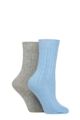 Ladies 2 Pair SOCKSHOP Wildfeet Cashmere Socks - Blue / Light Grey