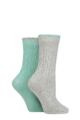 Ladies 2 Pair SOCKSHOP Wildfeet Cashmere and Merino Wool Blend Sparkle Lurex Socks - Grey / Green