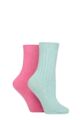 Ladies 2 Pair SOCKSHOP Wildfeet Cashmere Socks - Green / Pink