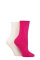 Ladies 2 Pair SOCKSHOP Wildfeet Cashmere Socks - Snow / Ruby