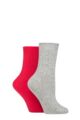 Ladies 2 Pair SOCKSHOP Wildfeet Cashmere Socks - Red  / Light Grey