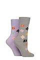 Women's 2 Pair SOCKSHOP Wildfeet Thermal Socks - Grey / Purple Floral