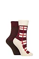 Women's 2 Pair SOCKSHOP Wildfeet Wool Blend Thermal Socks - Burgundy Tartan