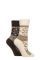 Women's 2 Pair SOCKSHOP Wildfeet Wool Blend Thermal Socks - Coffee Fairisle
