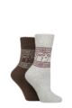 Women's 2 Pair SOCKSHOP Wildfeet Wool Blend Thermal Socks - Mauve Bows