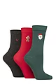 Women's 3 Pair SOCKSHOP Wildfeet Bamboo Embroidered Christmas Socks - Santa / Gingerbread / Holly