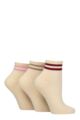 Women's 3 Pair SOCKSHOP Wildfeet Plain Mid Cut Ribbed Crew Socks - Cream Stripe