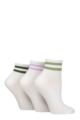 Women's 3 Pair SOCKSHOP Wildfeet Plain Mid Cut Ribbed Crew Socks - White / Green
