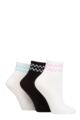 Ladies 3 Pair SOCKSHOP Wildfeet Plain Mid Cut Ribbed Crew Socks - White / Black Checker