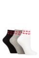 Ladies 3 Pair SOCKSHOP Wildfeet Plain Mid Cut Ribbed Crew Socks - White / Grey / Black Hearts