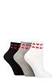 Women's 3 Pair SOCKSHOP Wildfeet Plain Mid Cut Ribbed Crew Socks - White / Grey / Black Hearts