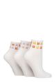 Ladies 3 Pair SOCKSHOP Wildfeet Plain Mid Cut Ribbed Crew Socks - White Flowers