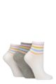 Women's 3 Pair SOCKSHOP Wildfeet Plain Mid Cut Ribbed Crew Socks - White Multi Stripe