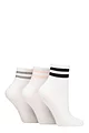 Women's 3 Pair SOCKSHOP Wildfeet Plain Mid Cut Ribbed Crew Socks - White Grey / Pink / Dark Navy